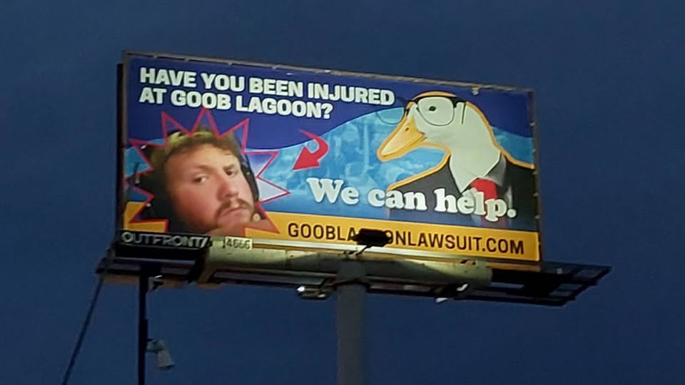 Billboard for Goob Lagoon Lawsuit